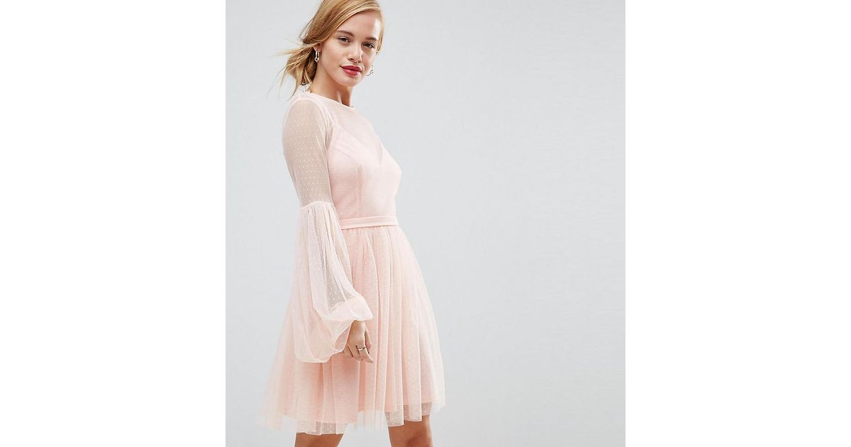 mesh balloon sleeve dress