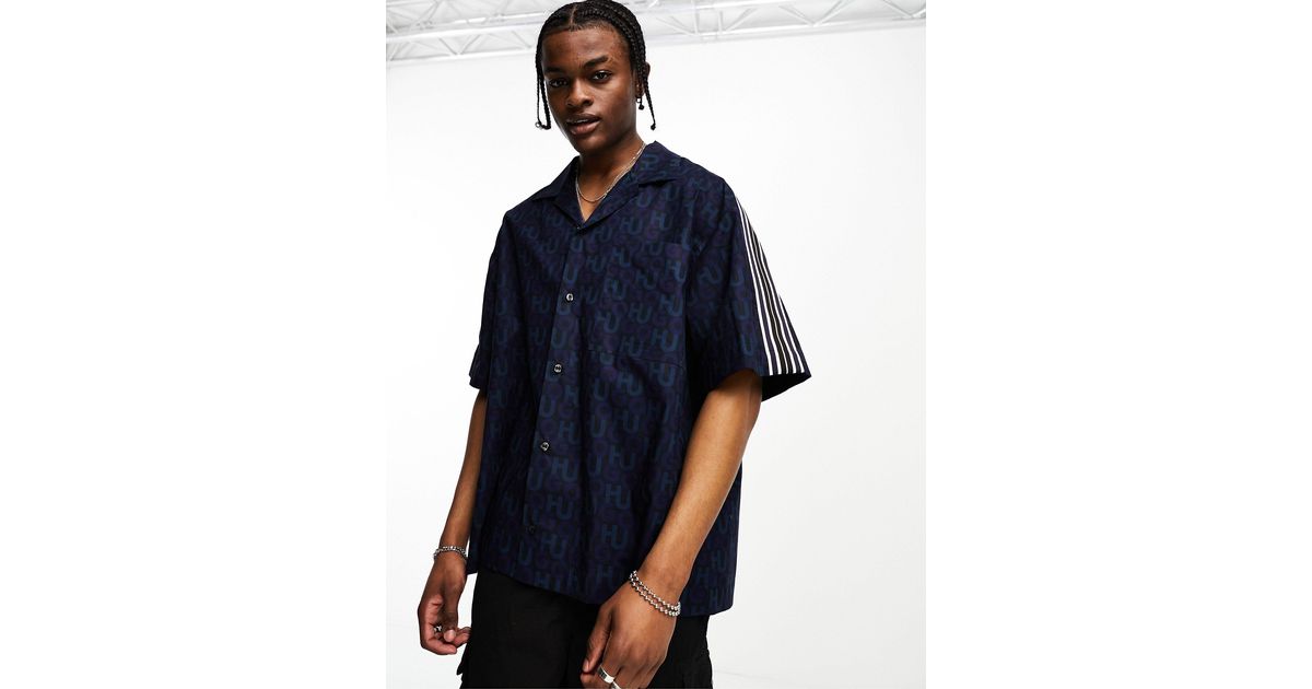 HUGO Egeeno All Over Logo Oversized Shirt in Blue for Men | Lyst UK