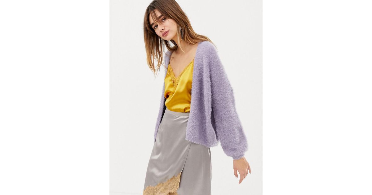 fluffy purple cardigan