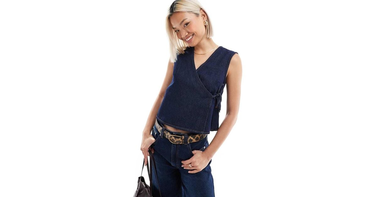 ASOS Denim Wrap Top in Blue Lyst UK
