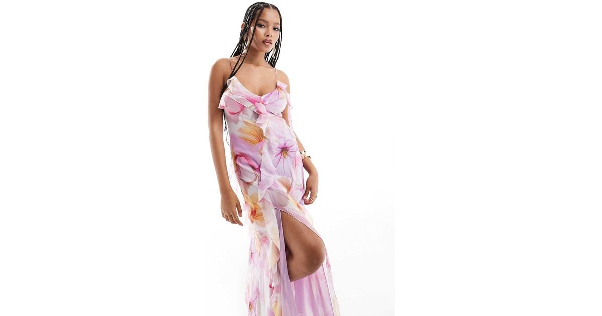 Mango Floral Print Maxi Dress in Pink | Lyst