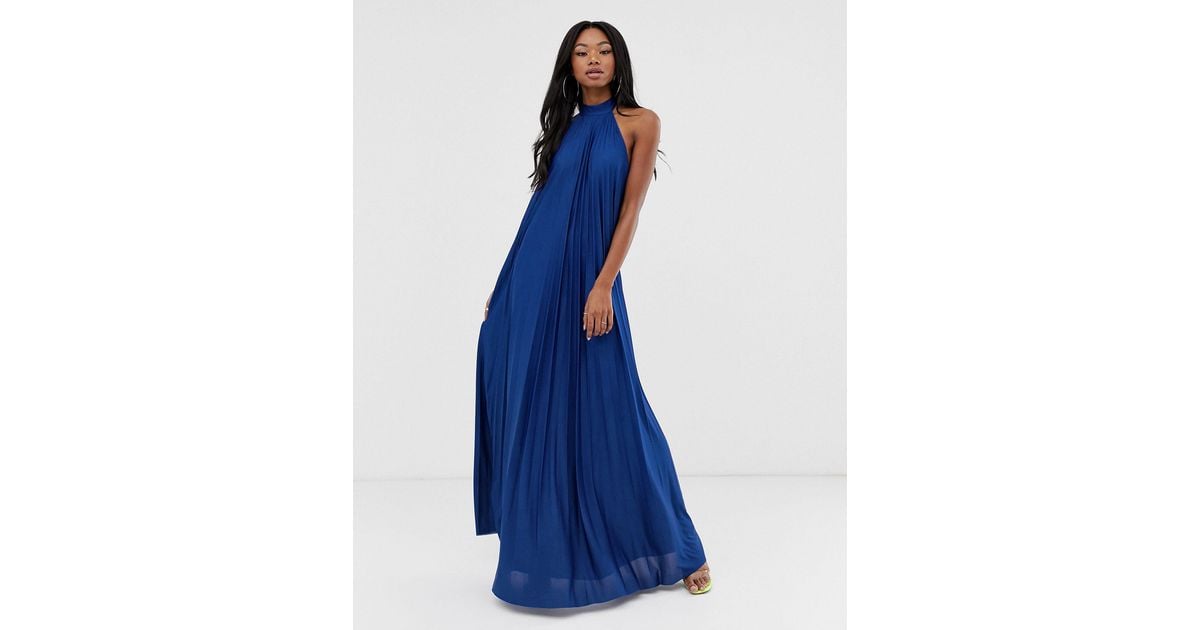 asos design vanessa backless halter pleated maxi dress