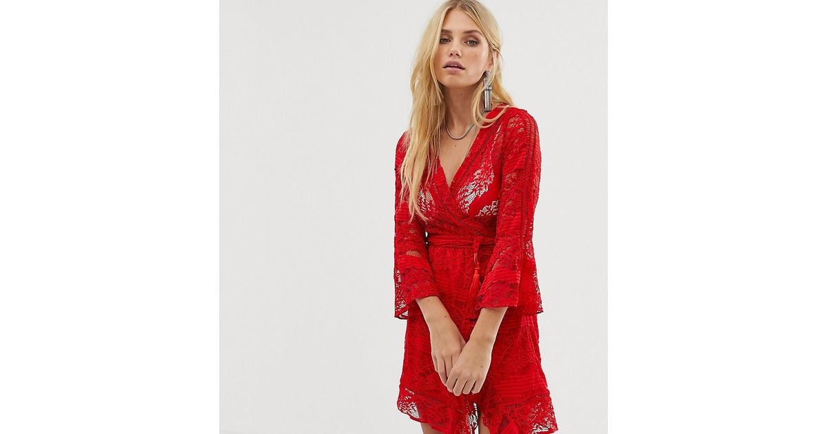 ebonie n ivory Lace Wrap Dress in Red 
