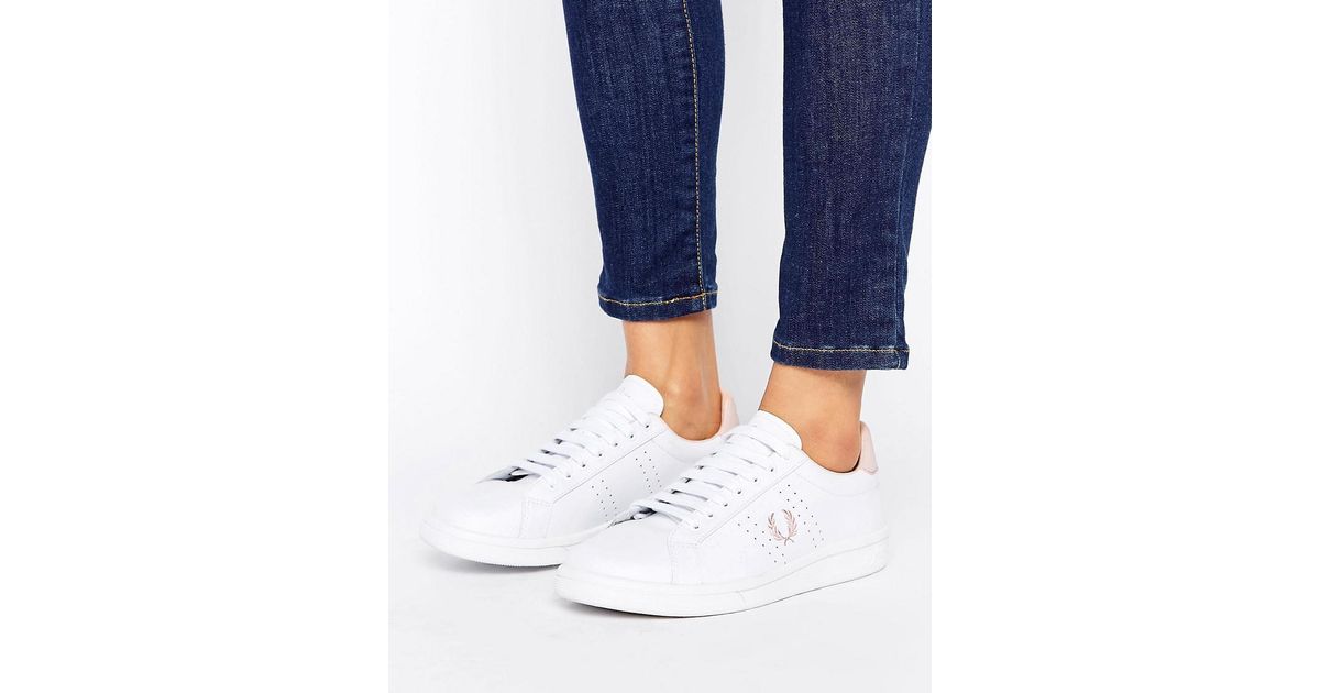 Fred Perry White And Pink Leather Sneakers | Lyst UK