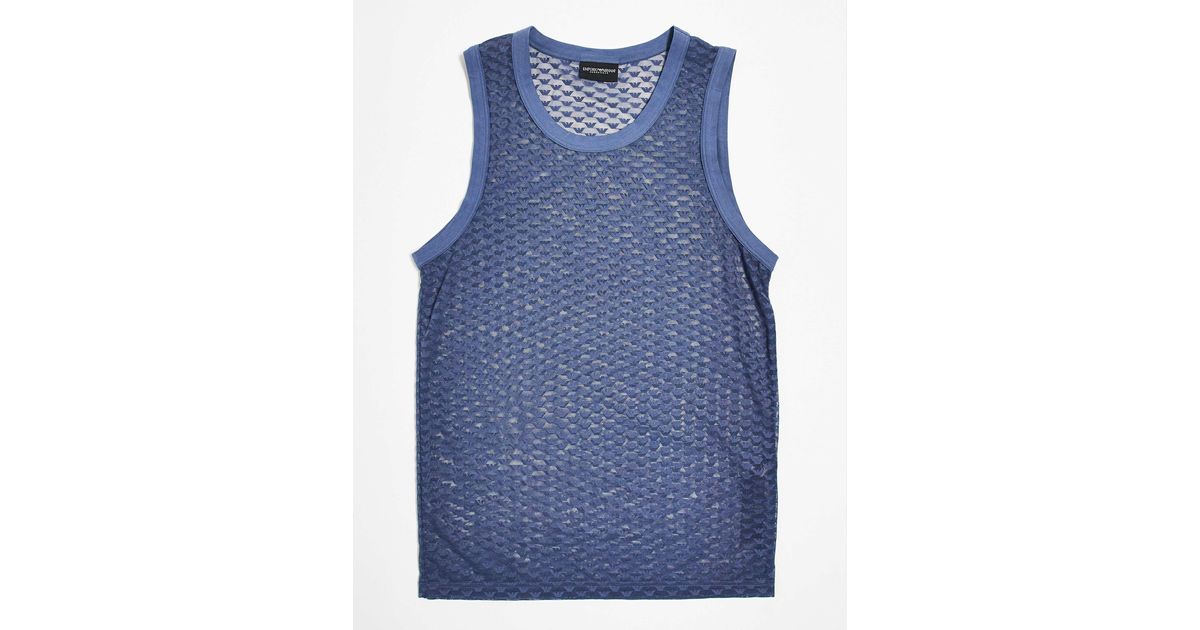 Emporio Armani Bodywear Mesh Logo Singlet in Blue for Men | Lyst