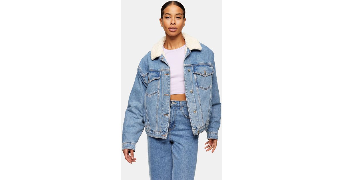 TOPSHOP Oversized Borg Trim Cotton 