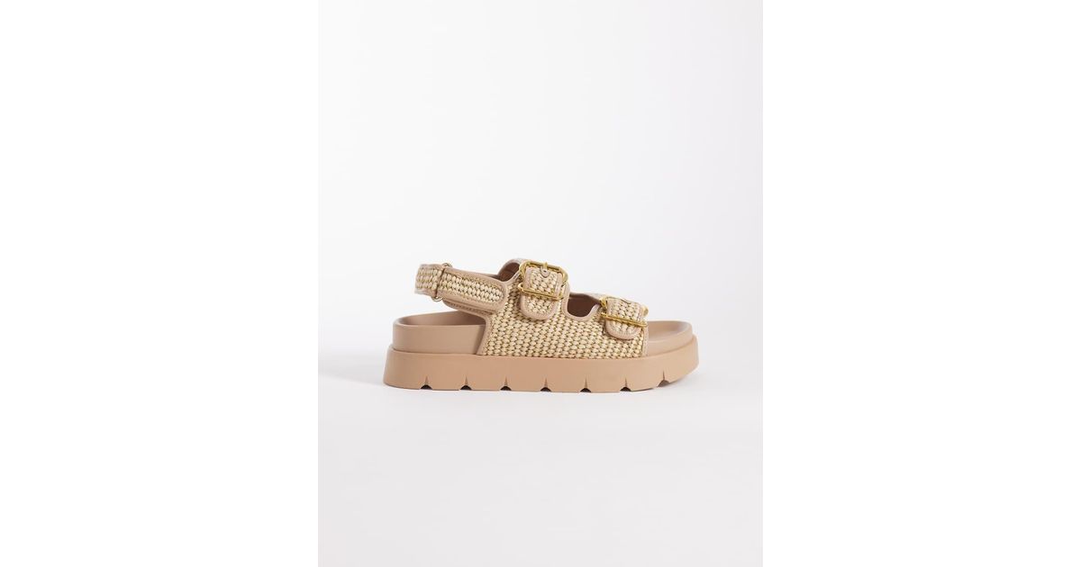 ASOS Filter Chunky Footbed Sandals With Double Buckle in Natural | Lyst UK