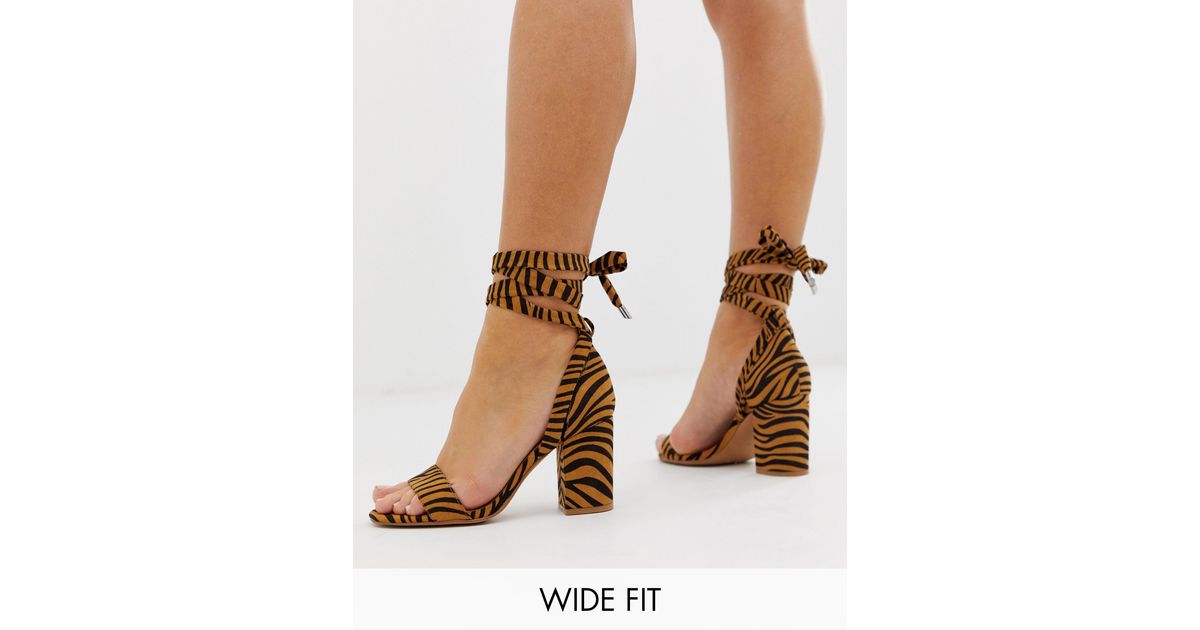 asos design wide fit howling tie leg block heeled sandals