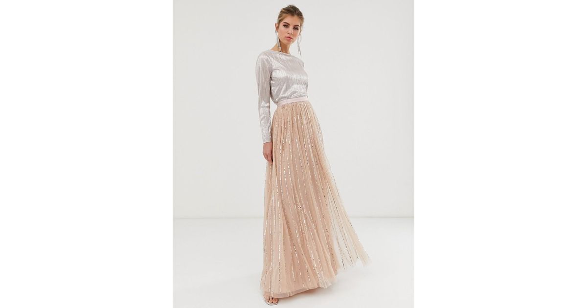 Gonna lunga rosa con paillettes luccicantiNeedle \u0026 Thread in Pizzo | Lyst