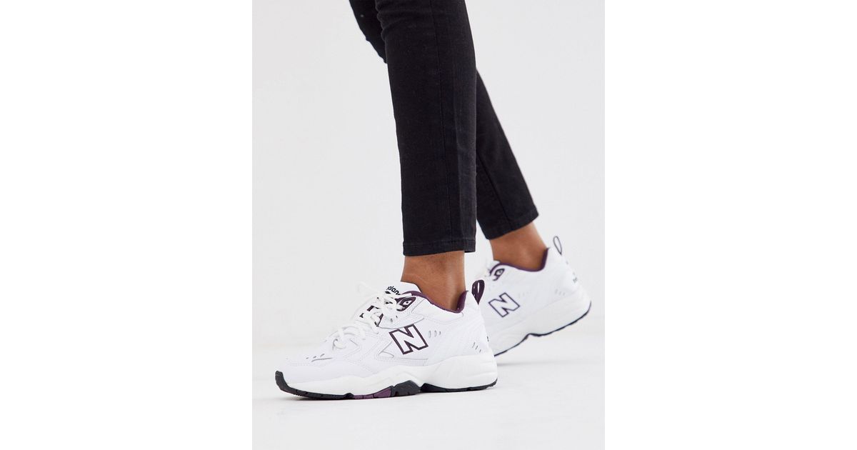 New Balance Leather 608 White And Purple Chunky Trainers - Lyst