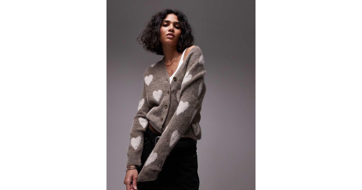 AllSaints Amora Heart Pattern Cardigan in Grey | Lyst UK