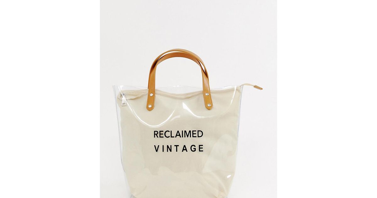 Reclaimed (vintage) Inspired Clear Plastic Tote Bag With Logo Canvas Inner in Brown - Lyst