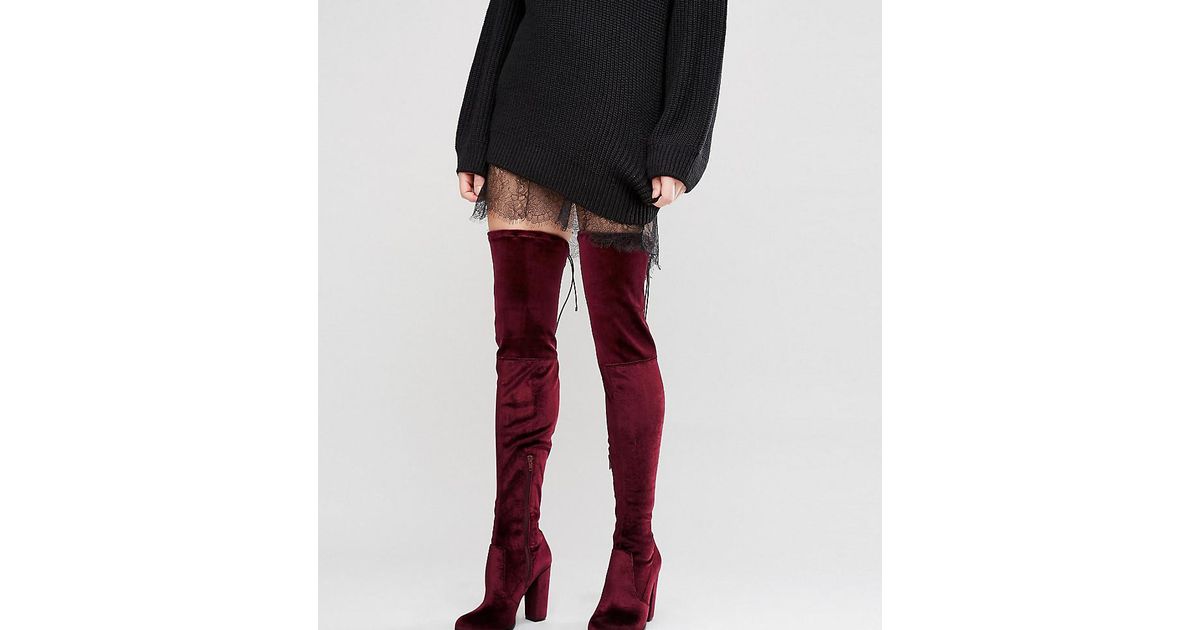 red velvet knee high boots