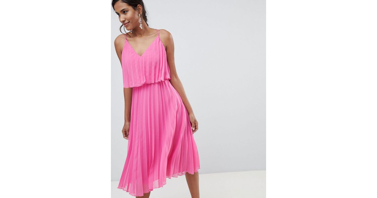 pink pleated dress asos