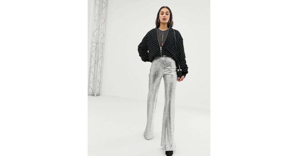 Pantalon a sequins Bershka en coloris Metallise Lyst