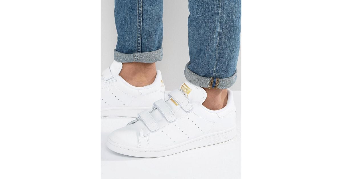 adidas originals white and navy stan smith cf sneakers