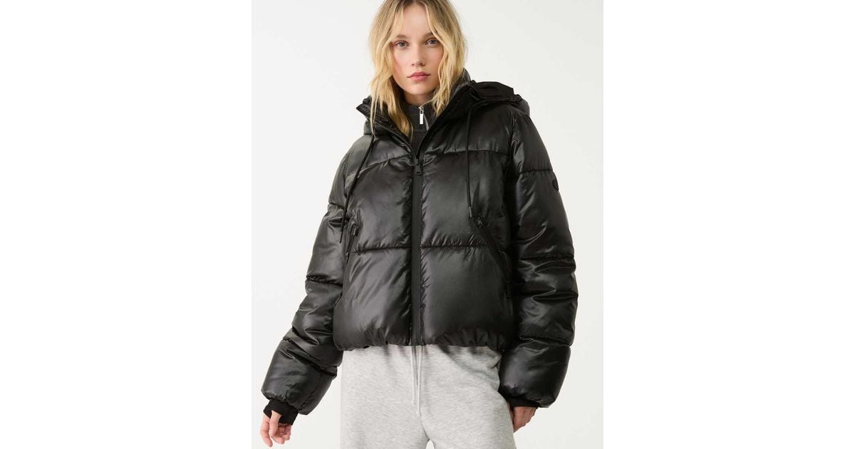Stradivarius Metallic Hooded Puffer Jacket in Black Lyst UK