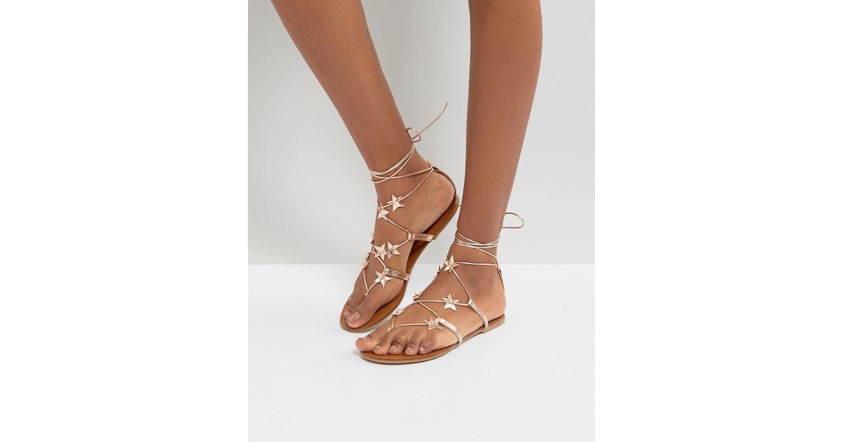 New Look Star Lace Up Flat Sandal in Metallic | Lyst Canada