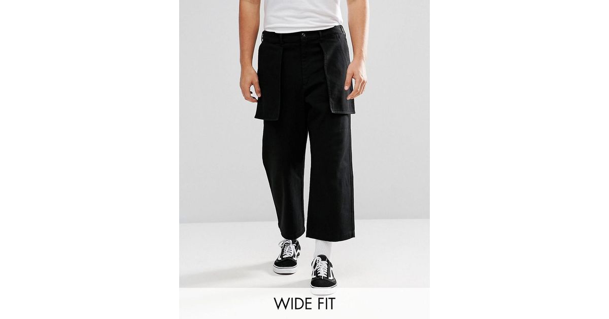 ASOS Wide Cropped Trousers With Exposed Pockets In Black for Men | Lyst