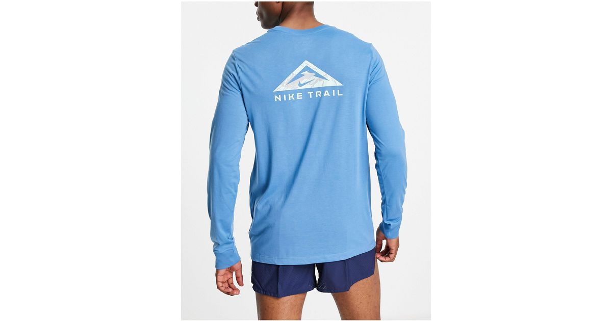 Nike Dri-fit Trail Long Sleeve T-shirt in Blue for Men | Lyst