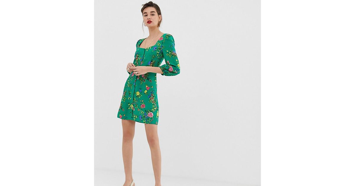 warehouse red floral midi tea dress