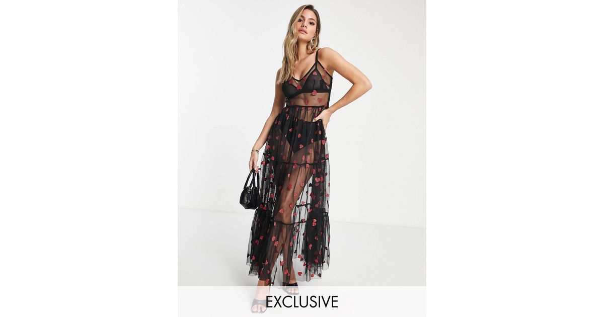 chinese dress ladies Sheer Lace Layering Dress in Black Small