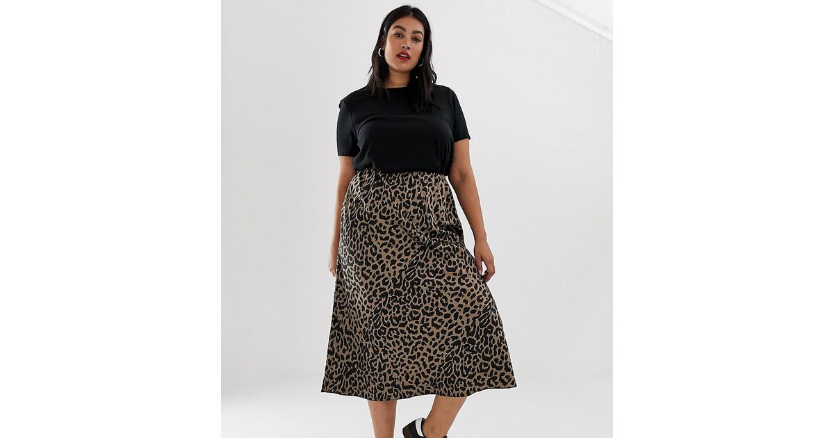 asos design bias cut satin midi skirt in leopard print