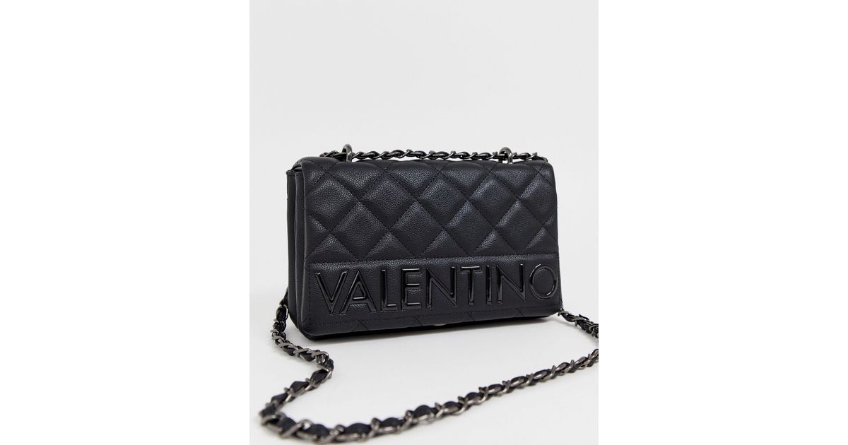 valentino by mario valentino black quilted foldover shoulder bag