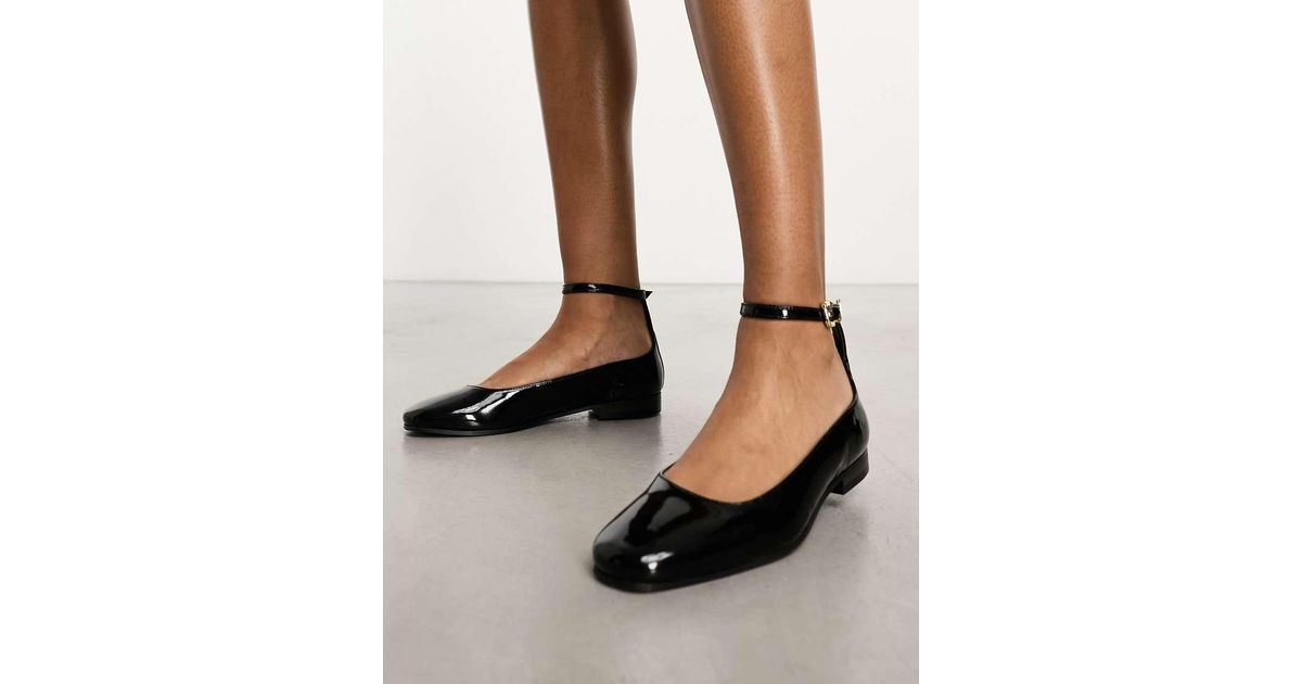 Walk London Bella Ankle Strap Ballerina in Black Lyst UK