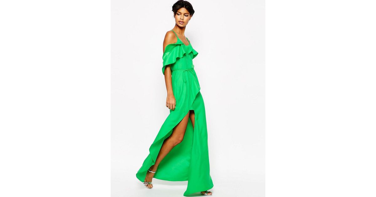 cold shoulder ruffle maxi dress