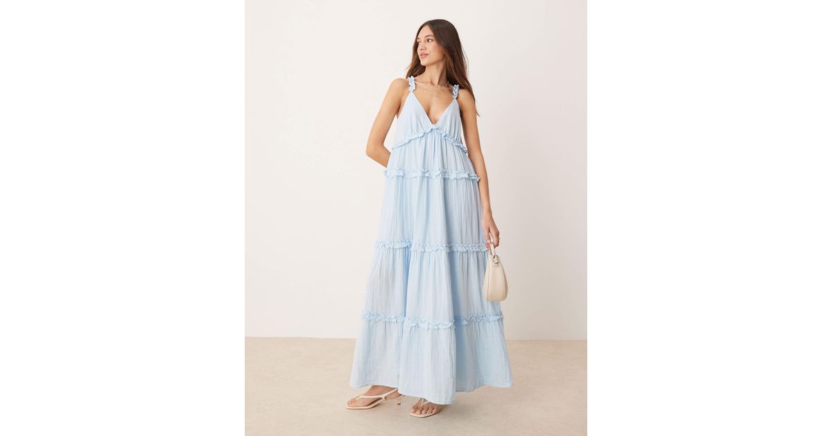 Y.A.S Tiered Ruffle Detail Cami Maxi Dress in Blue | Lyst