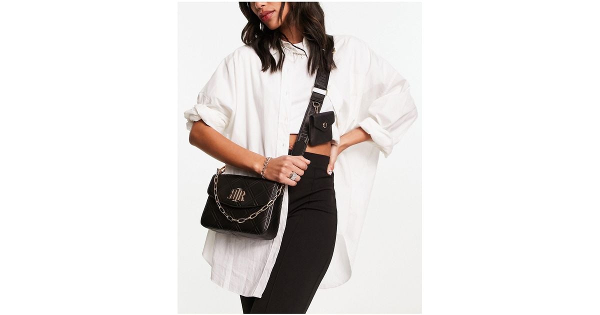 River Island Quilted Cross Body Bag With Chain Strap in Black Lyst
