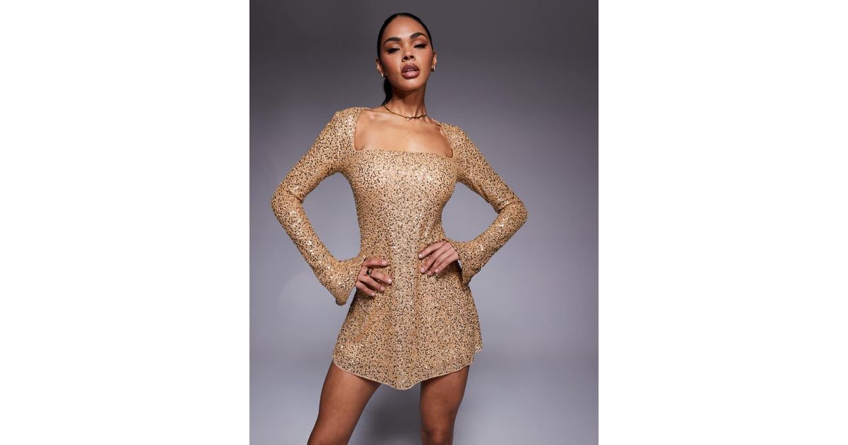 Oh Polly Sequin Square Neck Mini Dress in Blue | Lyst UK