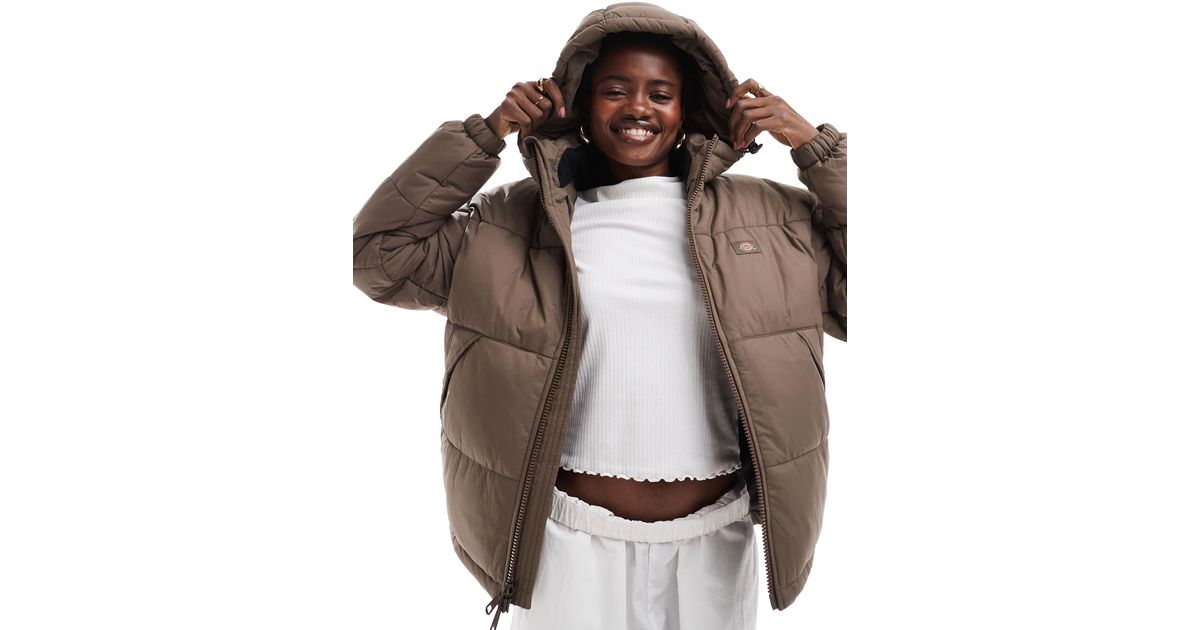 Dickies Alatna Oversized Hooded Puffer Coat in Brown Lyst Australia