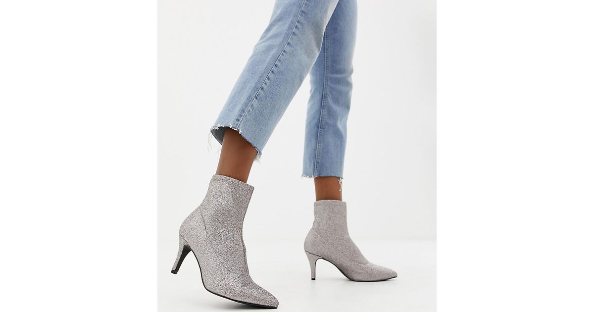 silver kitten heel boots