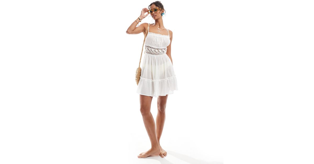 Miss Selfridge Beach Sheer Lace Trim Mini Dress in White | Lyst Miss Selfridge Beach Sheer Lace Trim Mini Dress in White | Lyst