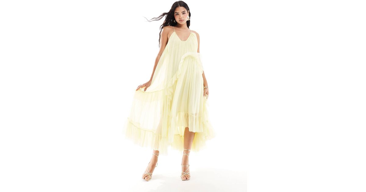 ASOS Scoop Neck Trapeze Maxi Dress With Frill in Yellow