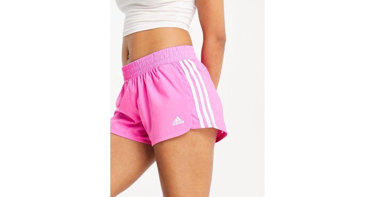 adidas Originals Adidas Training Pacer 3 Stripe Woven Shorts in Pink | Lyst