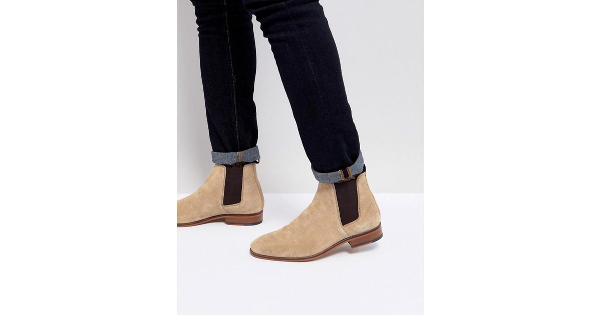 ASOS Asos Chelsea Boots In Stone Suede With Emboss And ...