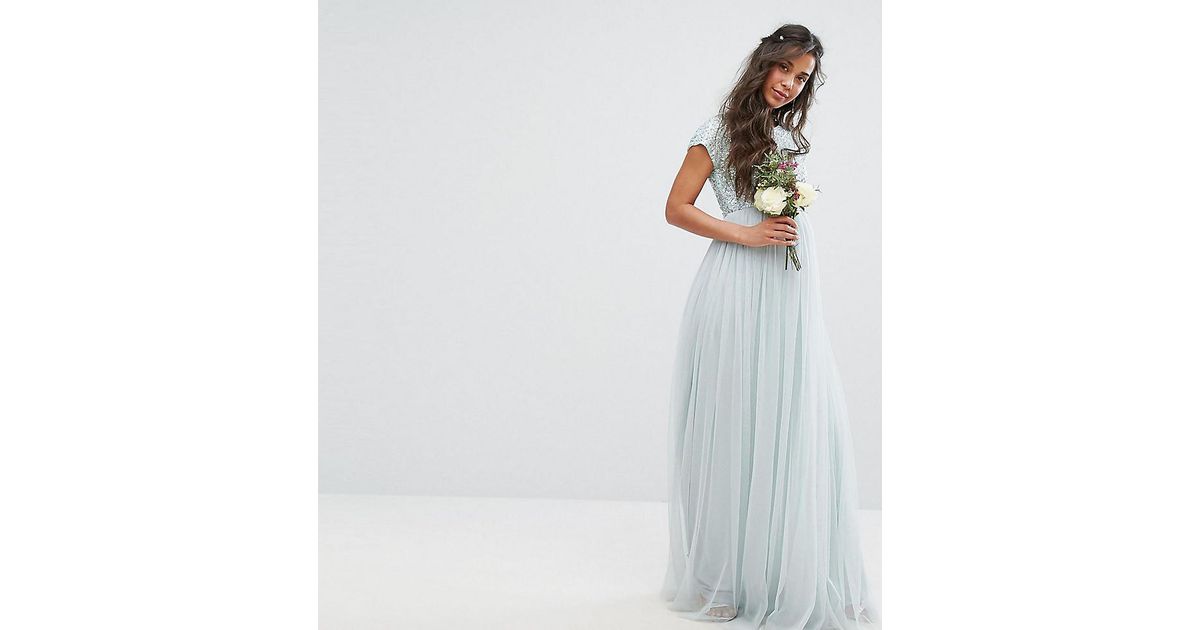 maya maternity maxi dress with delicate sequin and tulle skirt