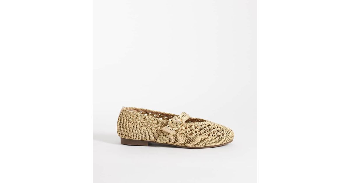SEQWL Wide Fit Woven Ballet Flat With Buckle Detail in Natural | Lyst UK