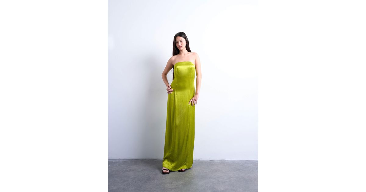 green satin bandeau dress Fleur | Dark Green Satin Bandeau Mini Dress