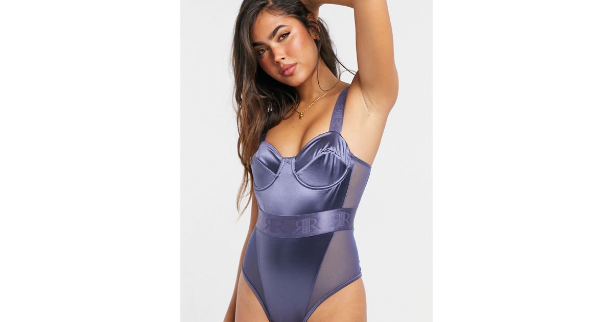 ASOS DESIGN Crystal satin and mesh underwired bodysuit with