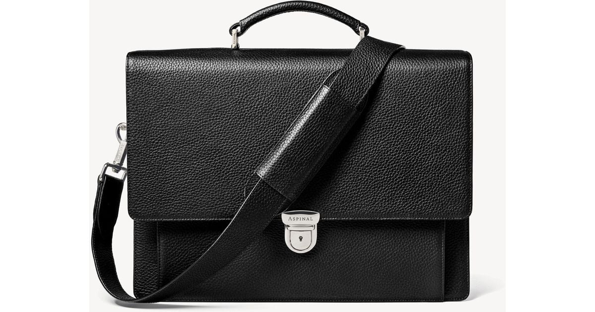 Aspinal of London Fullgrain Leather City Laptop Briefcase in Black for