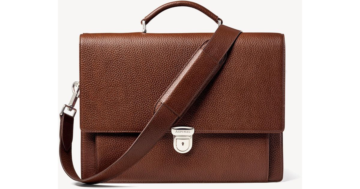 Aspinal of London Tobacco Pebble Leather City Laptop Briefcase in Brown
