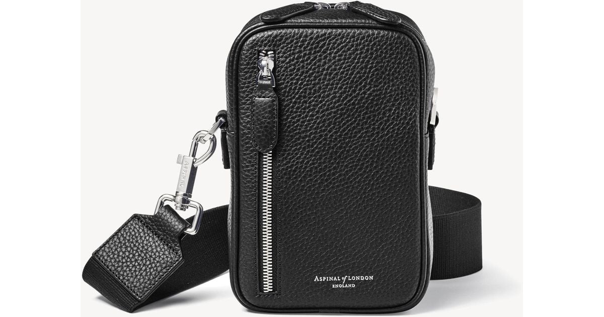 Aspinal of London Pebble Leather Reporter North South Bag in Black for