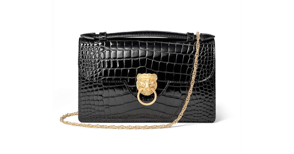 Aspinal Of London Lion Ava Clutch Bag In Black Patent Croc Black Lyst