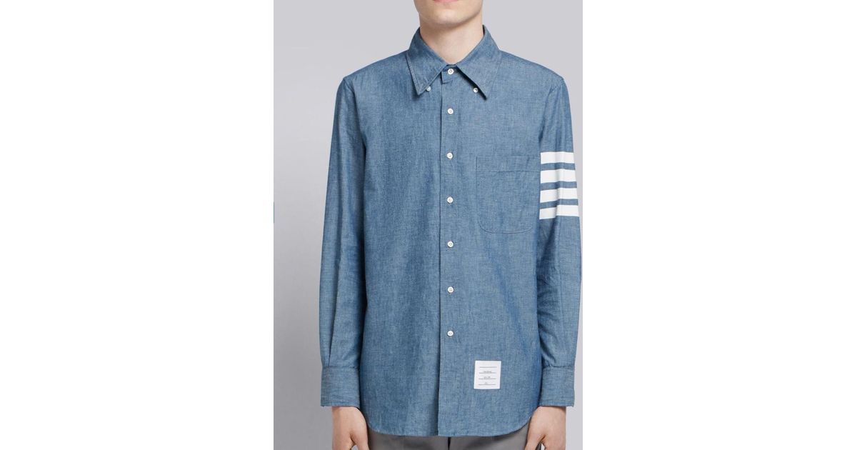 Thom Browne Men Straight Fit Shirt W/ 4 Bar In Chambray in Blue for Men ...