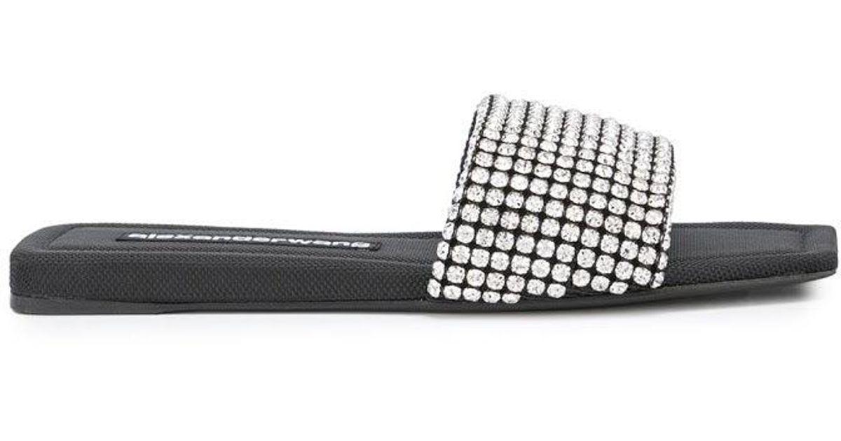 Alexander Wang Anya Crystal Flat Slide in Black | Lyst