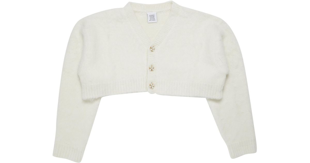 Vetements Women Fluffy Fancy Button Cropped Cardigan in White | Lyst